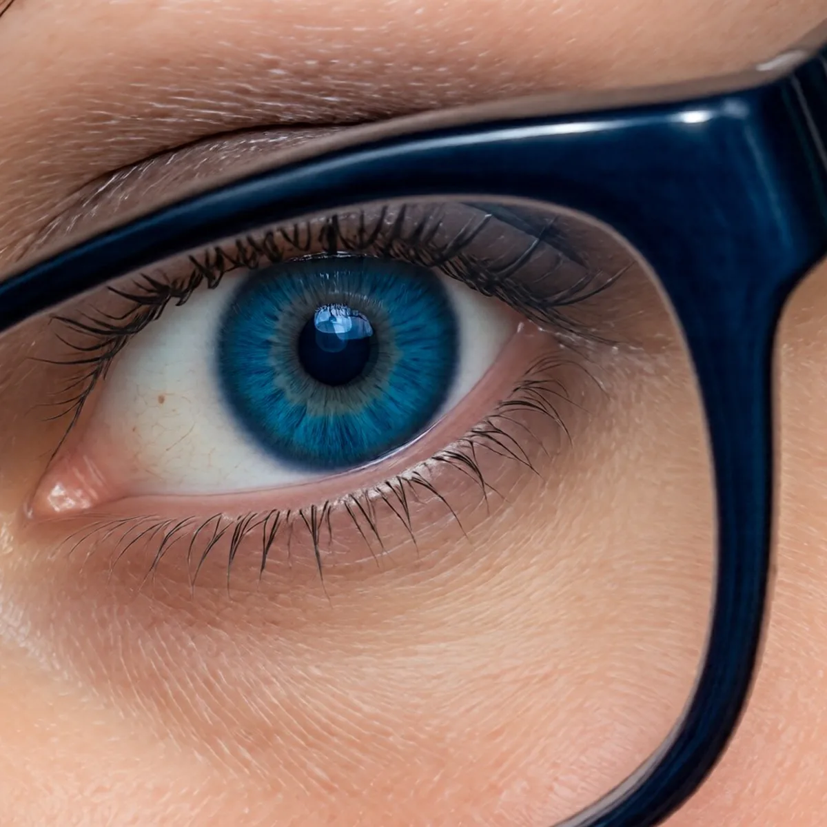 The same eye close-up after Pure Rez upscaling, crisp down to individual lashes
